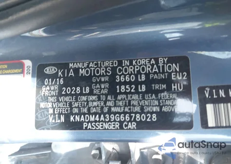 2016 Kia Rio Lx z USA, uszkodzony, nr VIN KNADM4A39G6678028